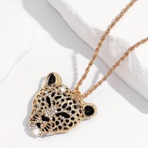 JC Gold Plated Panther Pendant Necklace with Black Accents NWOT